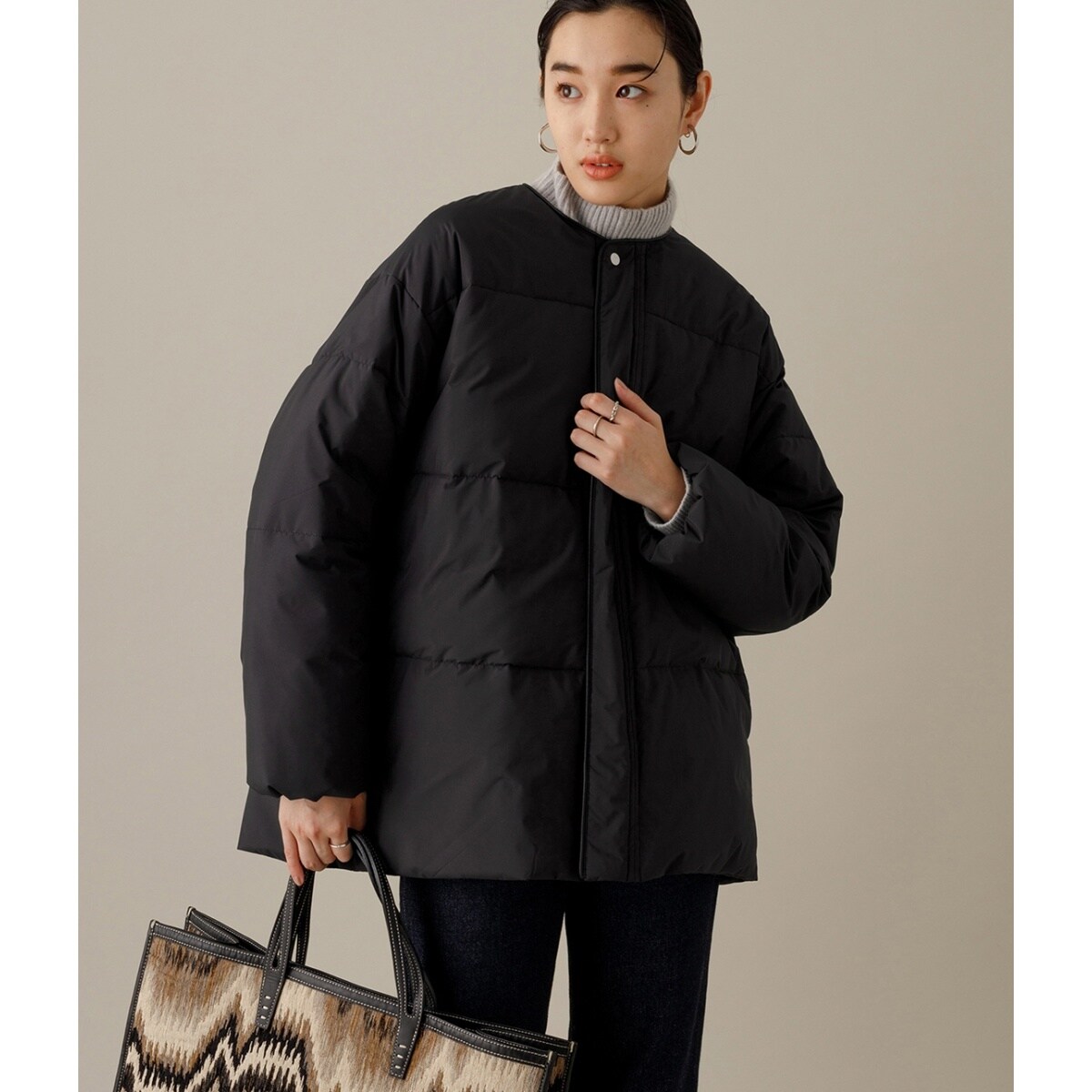 2430A美品アダムエロペ テントシルエットダウンライク中綿コート 黒