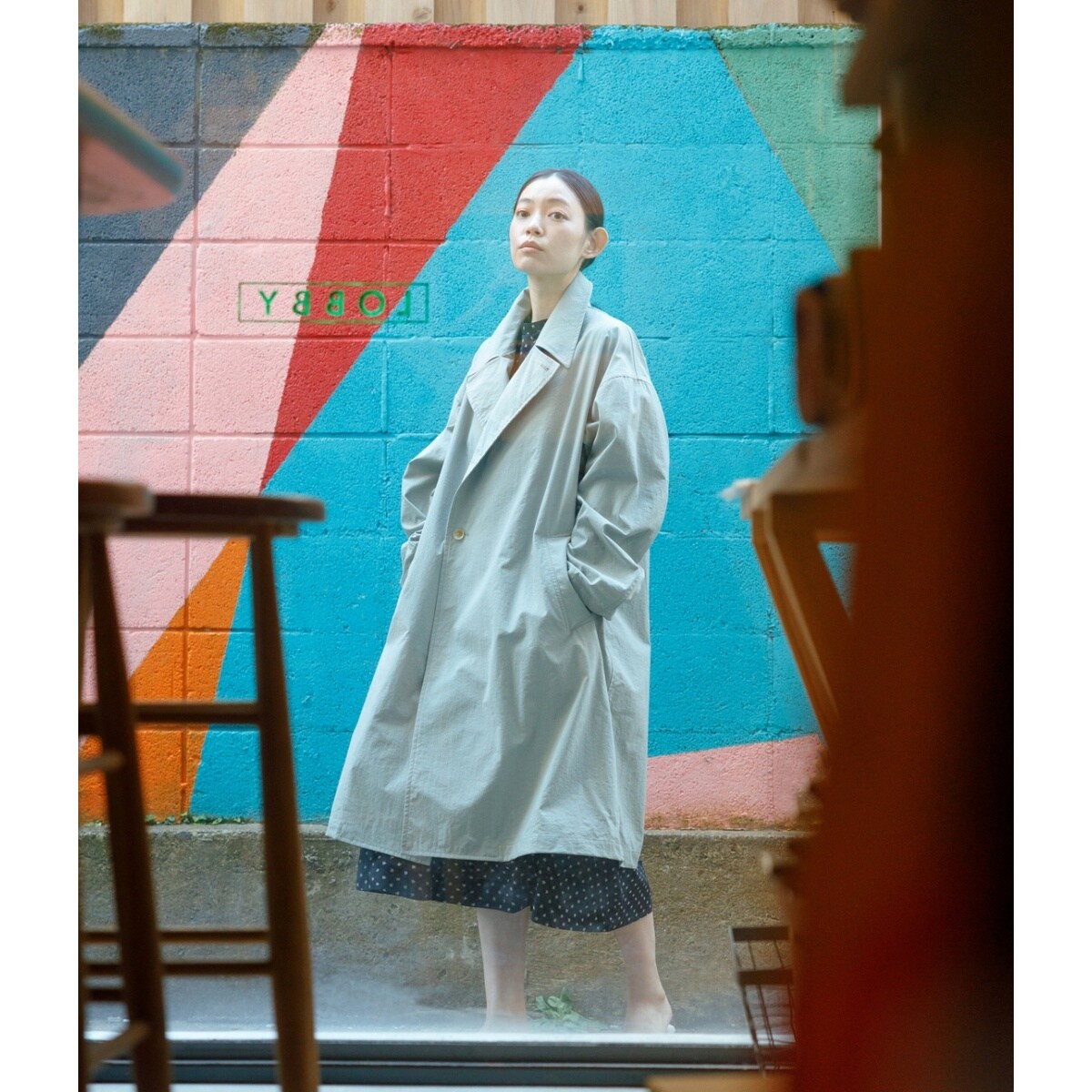 【極美品】アダムエロペ セミダブルオーバーコート KOMATSU ユニセックス KOMATSU】セミダブルオーバーコート UNISEX | アダムエロペ(ADAM