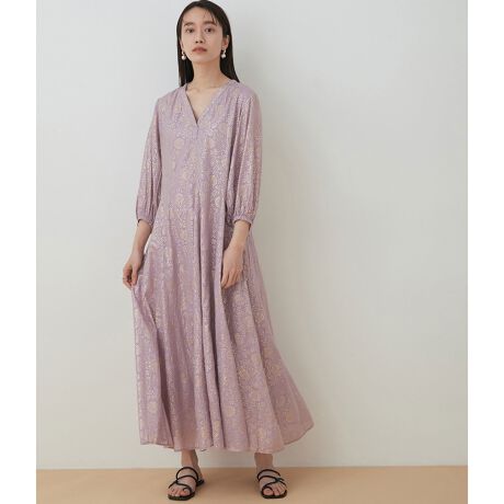 ne Quittez pas】GOLD FLOWER PRINT PANEL DRESS | アダムエロペ(ADAM  