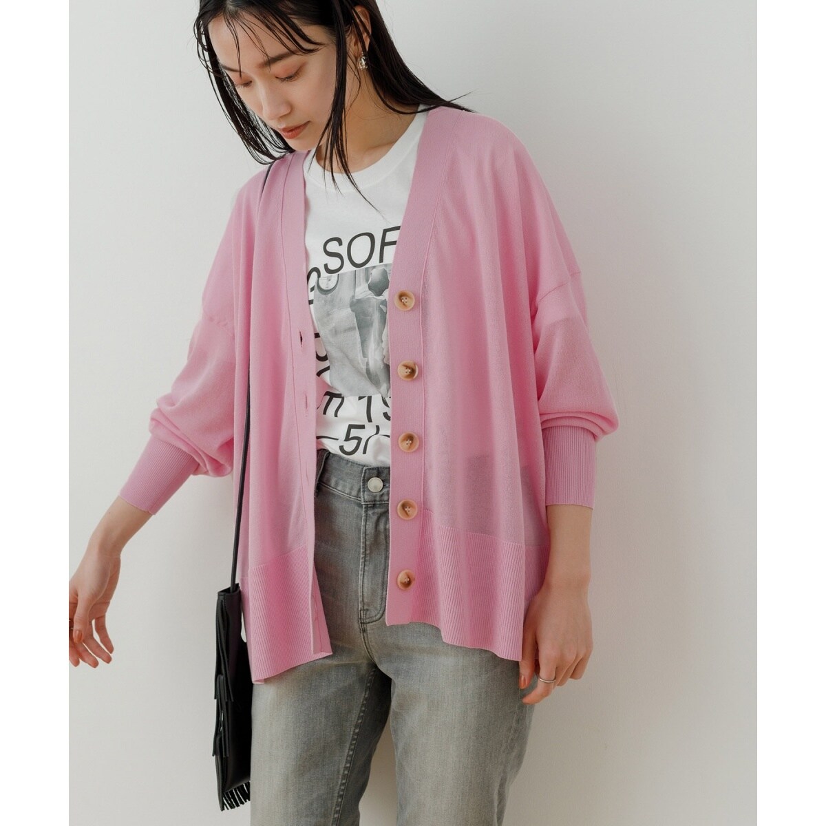 Her lip to　ピンクベージュ系ペプラム 長袖 シアーニットカーディガン cb002-60034-03b.jpg