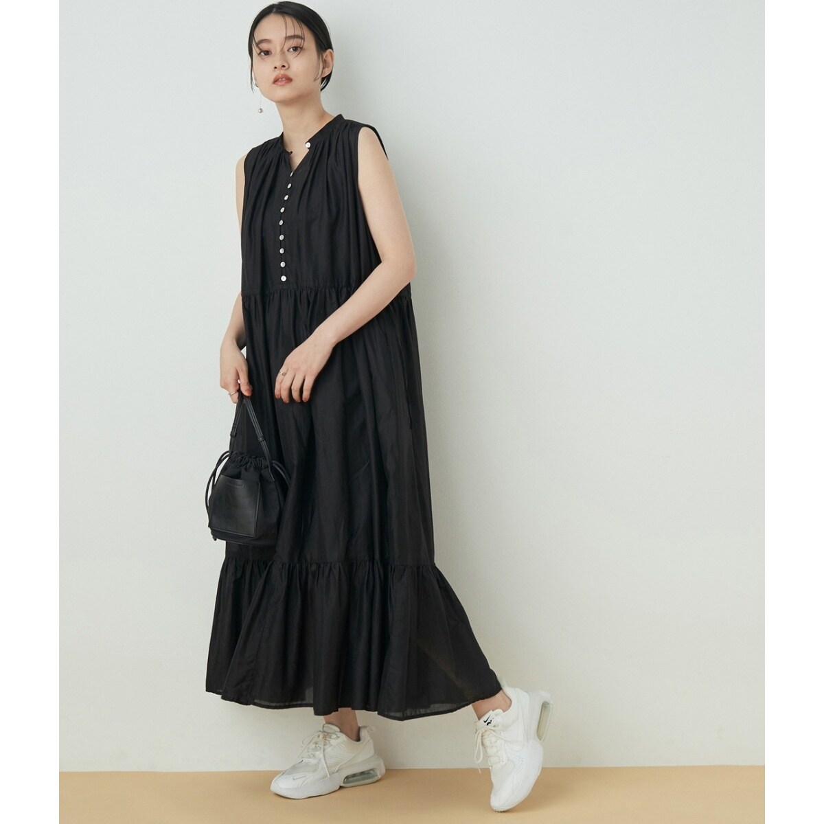 アダムエロペ バックリボンコットンティアードワンピース 茶色 ロングワンピース バックリボンコットンティアードワンピース | アダムエロペ(ADAM