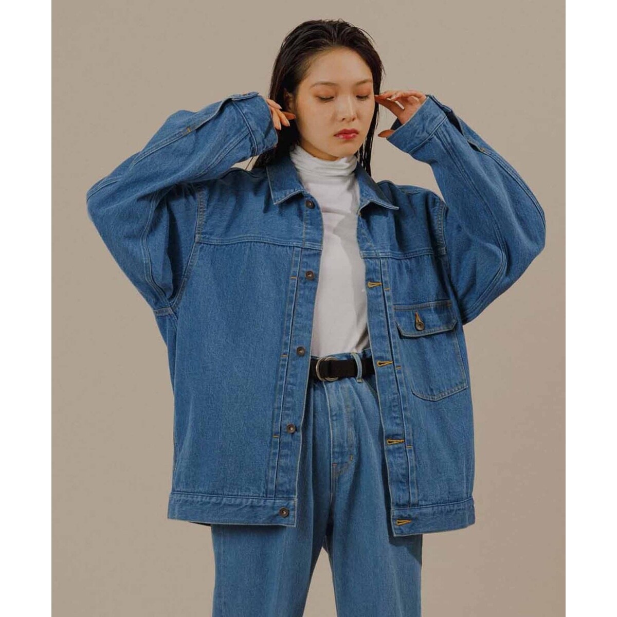 ビッグシルエット ドライタッチ デニムジャケット コットンUSA】ビッグシルエット ドライタッチ デニムジャケット