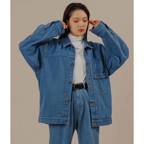コットンUSA】ビッグシルエット ドライタッチ デニムジャケット UNISEX 