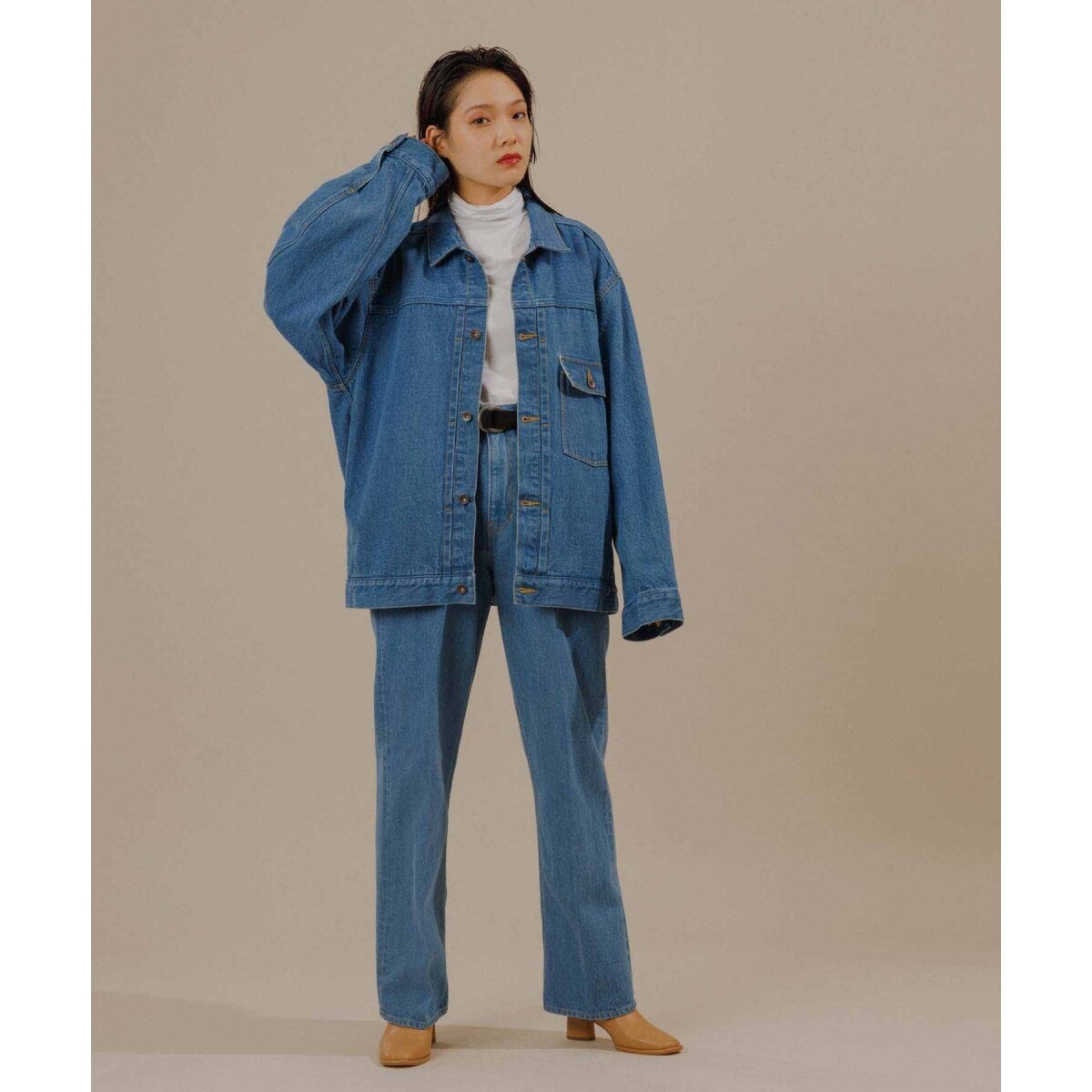 コットンUSA】ビッグシルエット ドライタッチ デニムジャケット