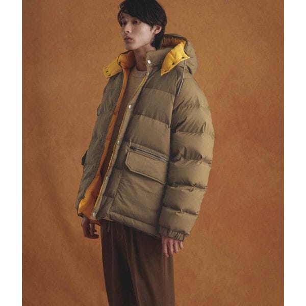 【ALLIED アライド】サイレントコーティング バイカラーフードダウン 防風性 透湿性 撥水性