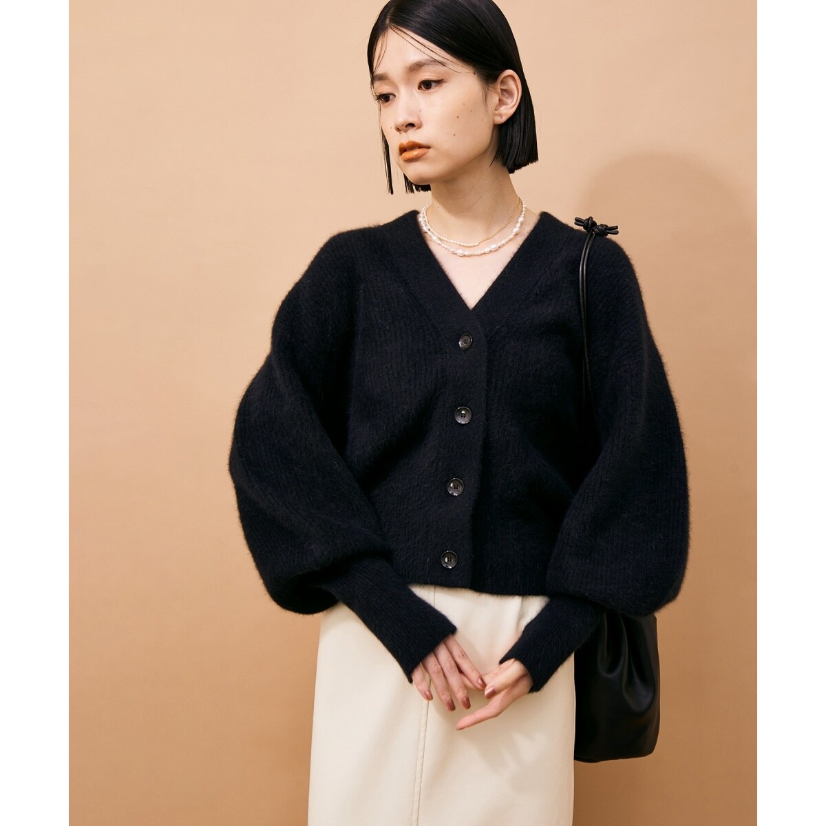 美品✨ アダムエロペ FOXウール畦ミニカーディガン 水色 サックス