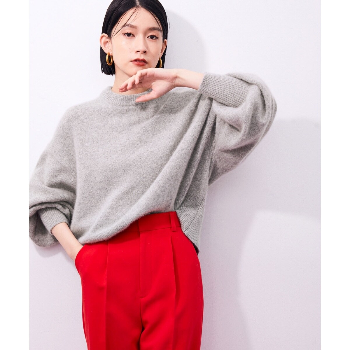 a　ADAM ET ROPÉ   FOXWOOLボリュームプルオーバー WEB限定】FOXWOOLミックスボリュームニットプルオーバー