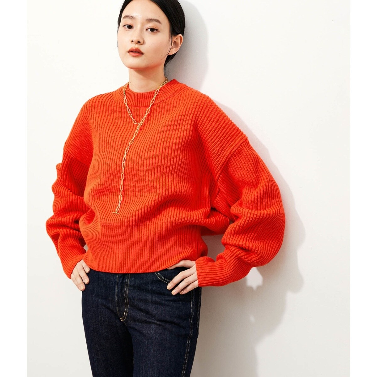 ADAM ET ROPE フェルト刺しゅうニットプルオーバー（コンパクト
