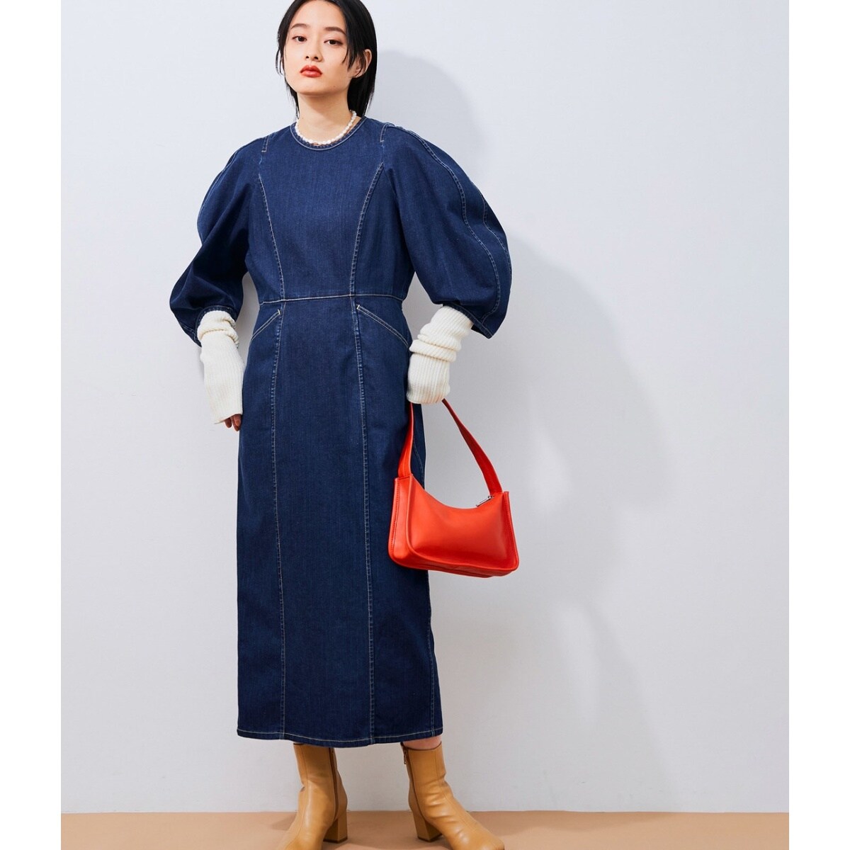 完売品】ADAM ET ROPE' FEMME ボーダーレース重ね着ドレス ラウンド