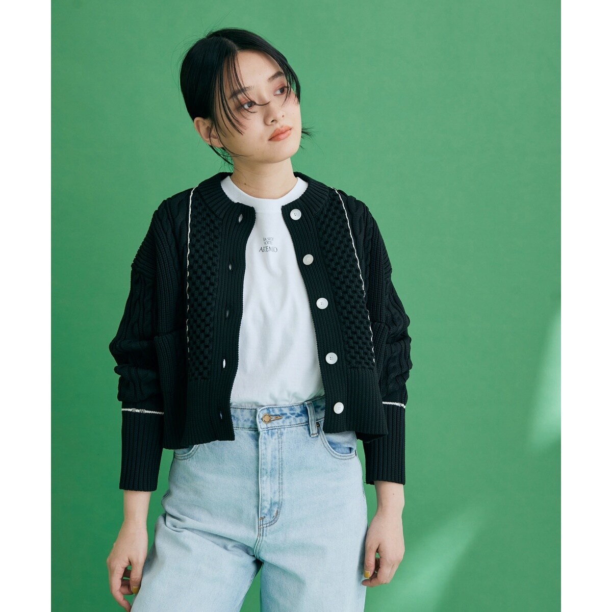 ADAM ET ROPÉ FEMME 【WEB限定】ケーブルショートカーディガン ADAM ET ROPE'（アダムエロペ）の「【WEB限定】ケーブルショート