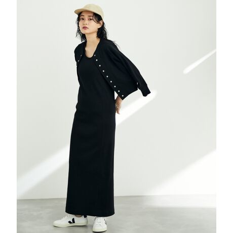 サステナブル】ハーフスリーブカーディガンコンビワンピース  