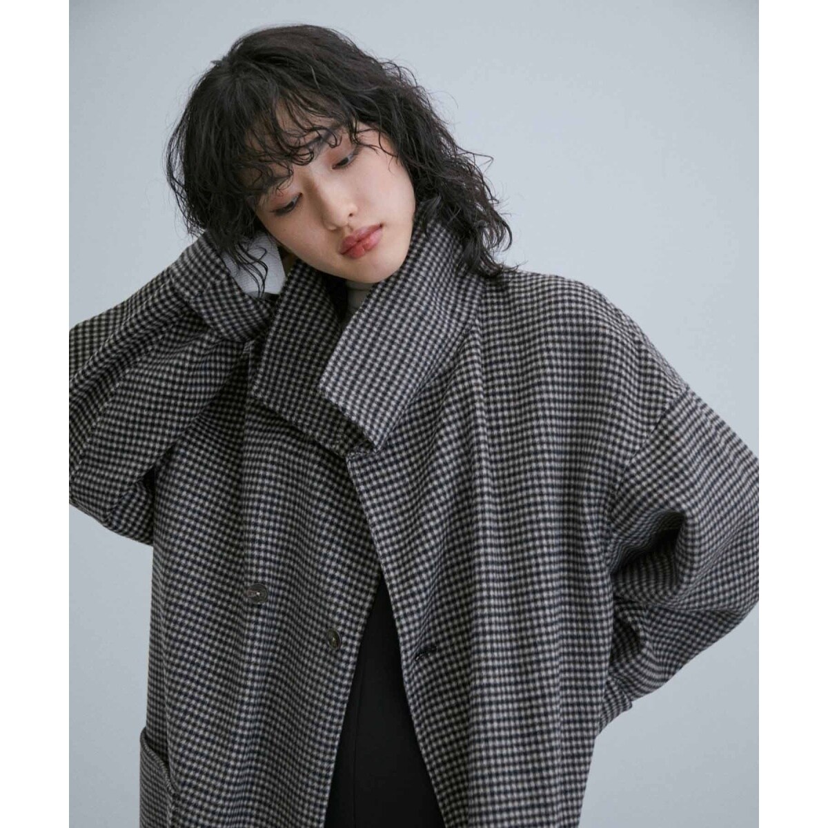 ガンクラブチェック レイズドネック オーバーサイズコート ユニ