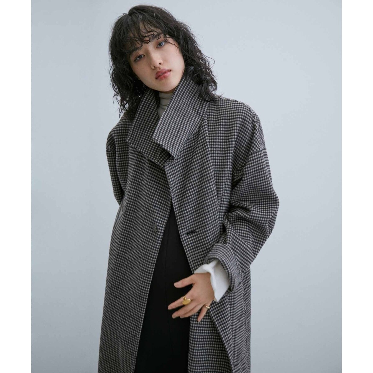 ガンクラブチェック レイズドネック オーバーサイズコート ユニ