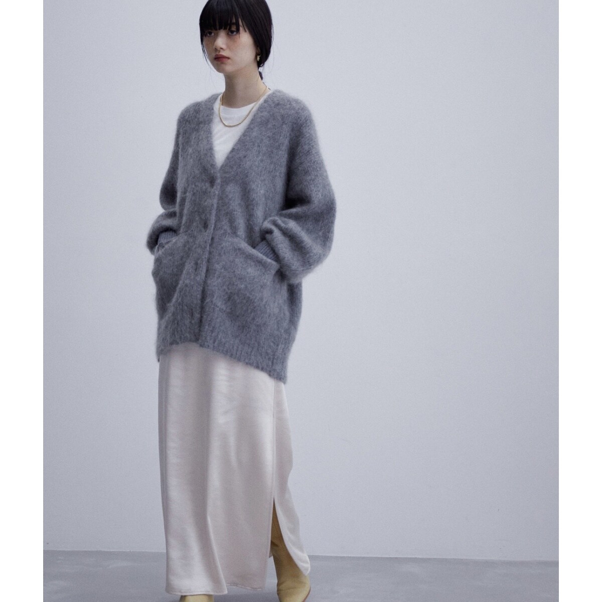 アダムエロペ シャギーニットカーディガン ジップ カーディガン モヘヤ