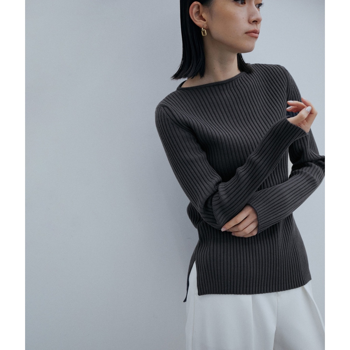 BATONER】women SOLID WOOL RIB BOAT NECK | アダムエロペ(ADAM ET