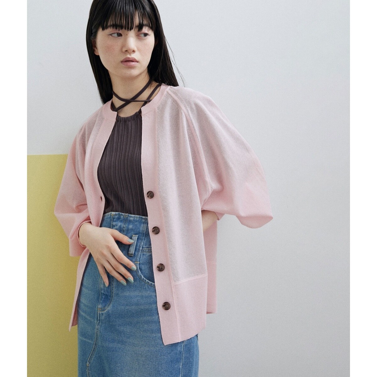 WEB限定】キーネックシアーカーディガン | アダムエロペ(ADAM ET