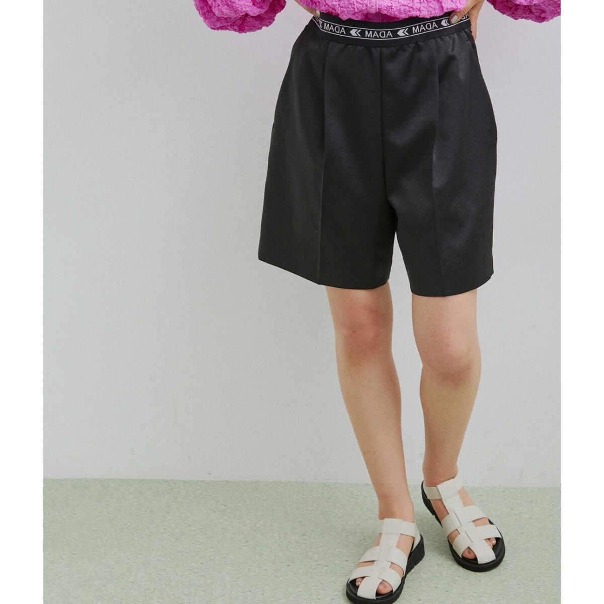 【秋冬にも】ウエストロゴサテンショートパンツ♡アダムエロペ サステナブル】ウエストロゴサテンショートパンツ