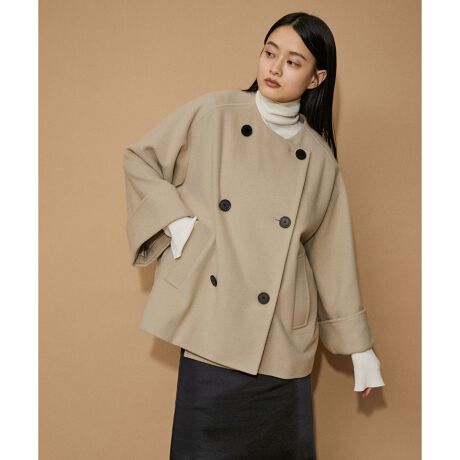 WEB限定】ワイドスリーブノーカラーショートコート | アダムエロペ 