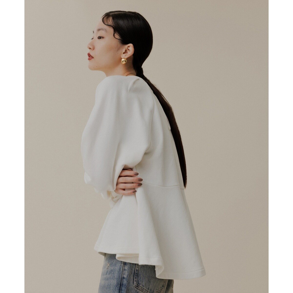 【サステナブル・WEB限定】タックスリーブペプラムスウェット ADAM ET ROPÉ FEMME(アダム エ ロペ ファム) / 【サステナブル