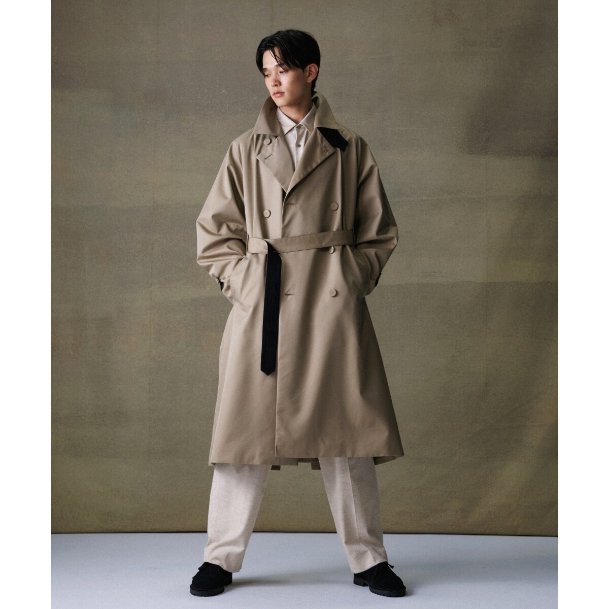 撥水》ライトウェイトギャバ オーバーサイズ ロング トレンチコート