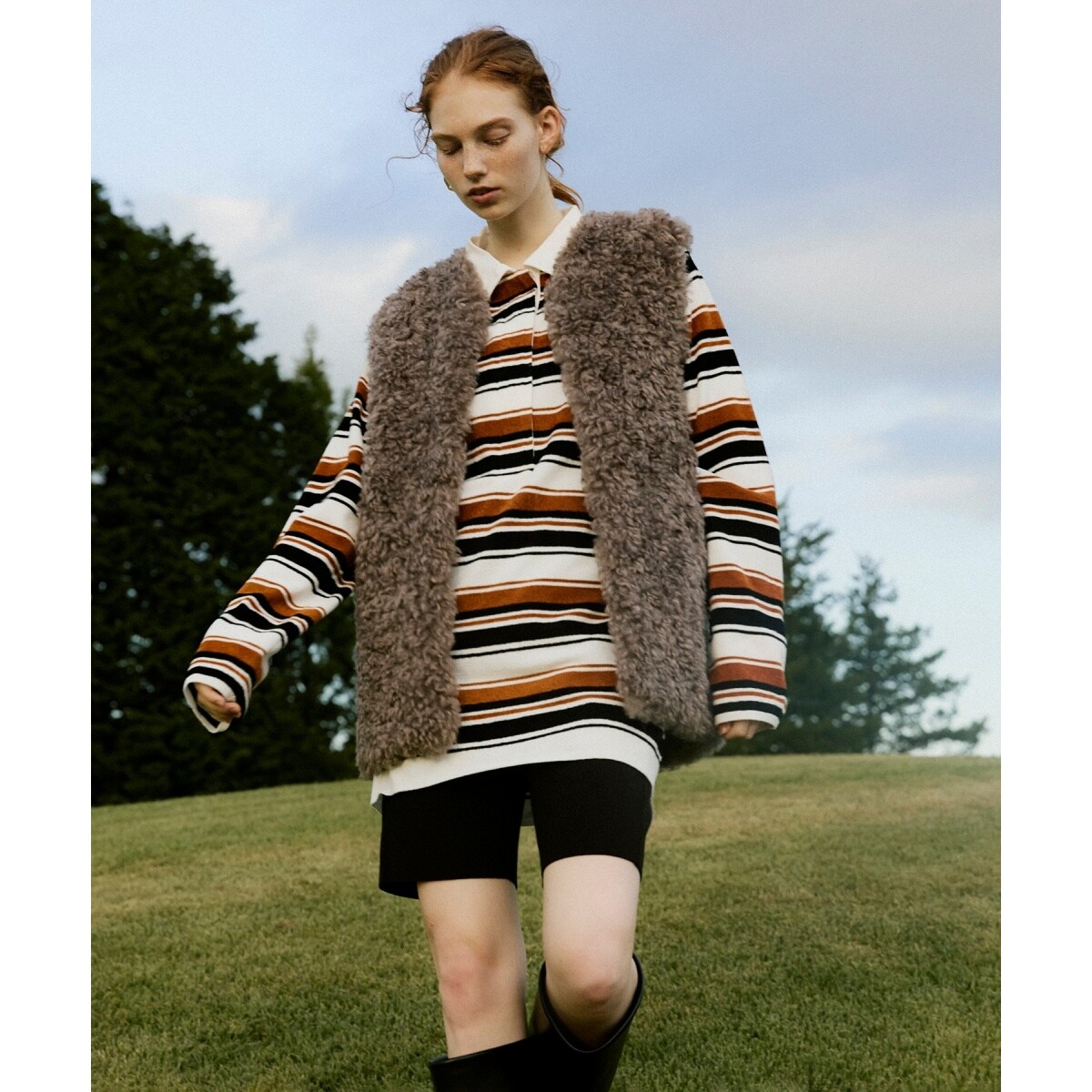 値下げ アドーア ファー ロングジレ ブラウン サイズ：36 【公式通販】