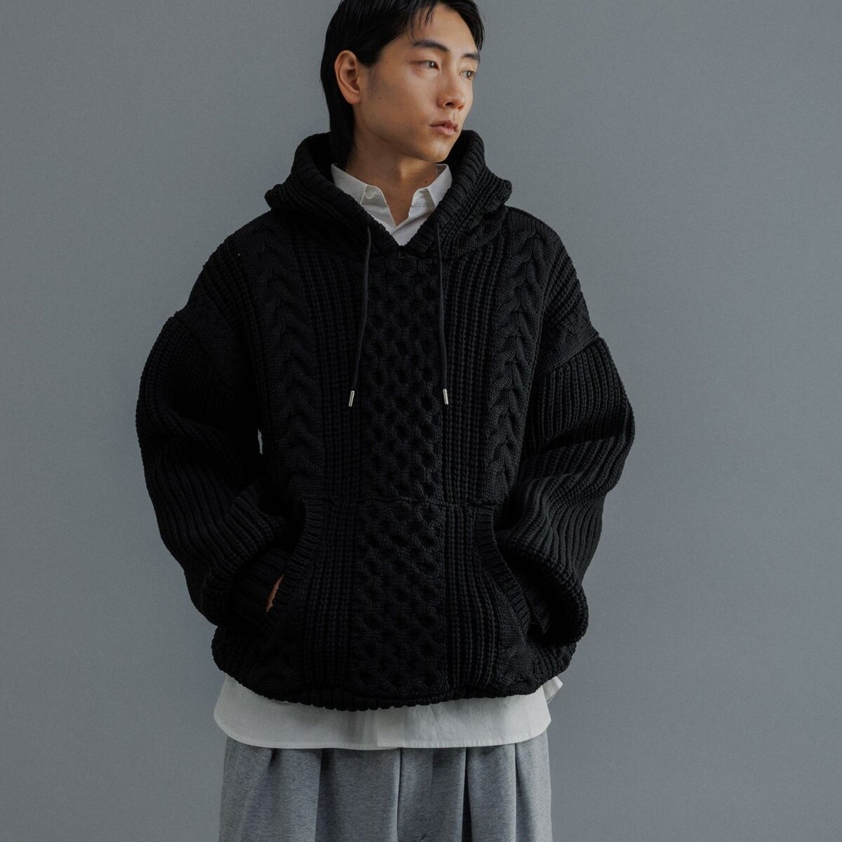 WEB限定】ボリュームケーブル ニット パーカー / ロングシーズン着用