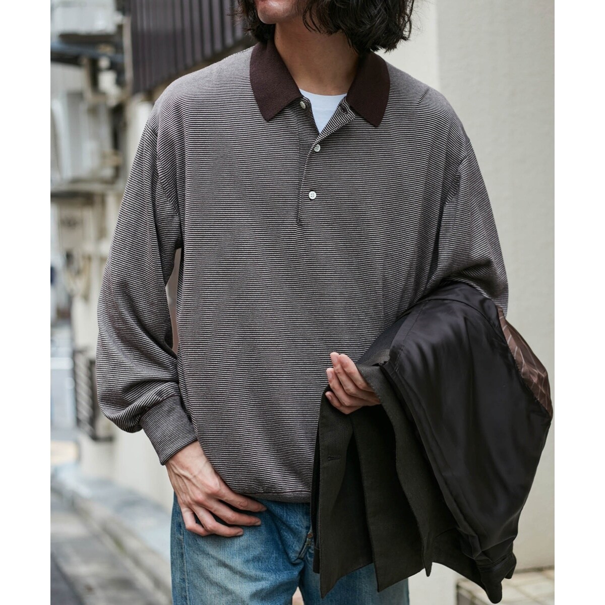トップス a.presse L/S Striped Polo Shirts A.PRESSE/アプレッセ】High Gauge L/S Stripe Polo Shirt