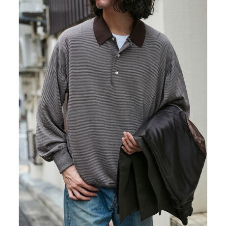 A.PRESSE/アプレッセ】High Gauge L/S Stripe Polo Shirt 