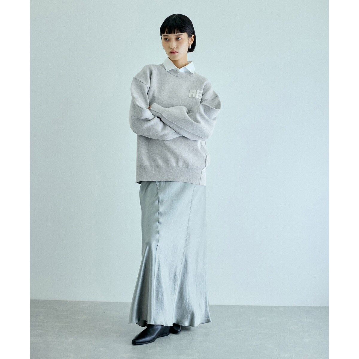 サステナブル・洗える】フェルト刺しゅうニットプルオーバー