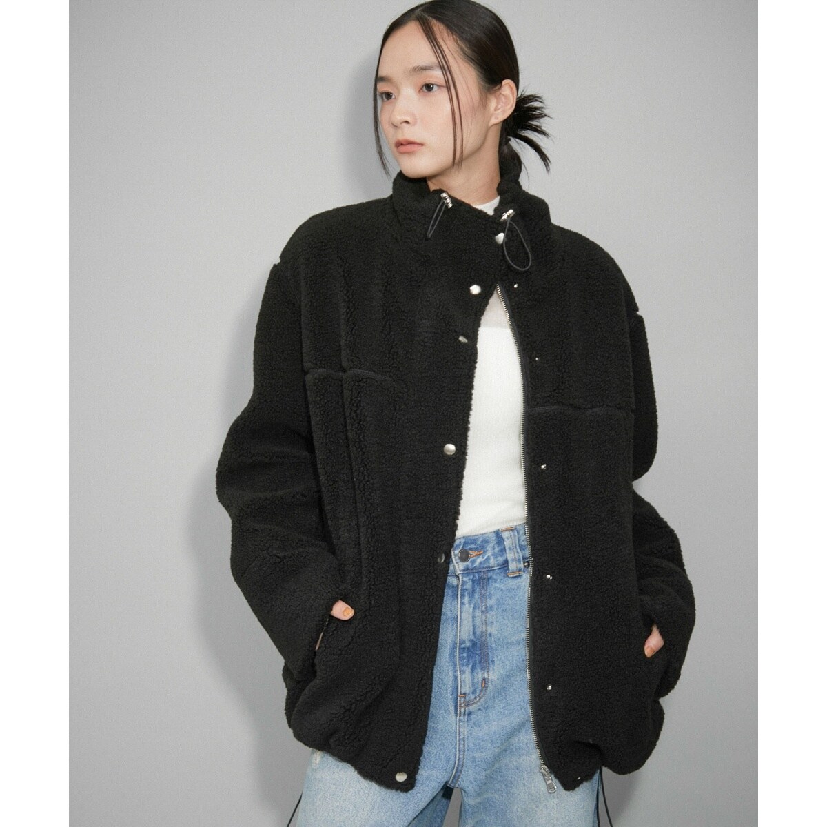 WEB限定】スタンドカラーミドルボアブルゾン | アダムエロペ(ADAM ET