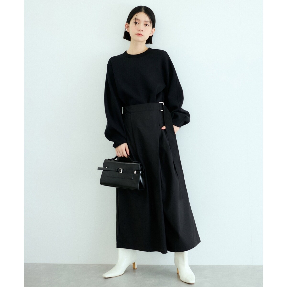 ADAM ET ROPE' サイドベルトダンボールワンピース 黒 ADAM ET ROPE