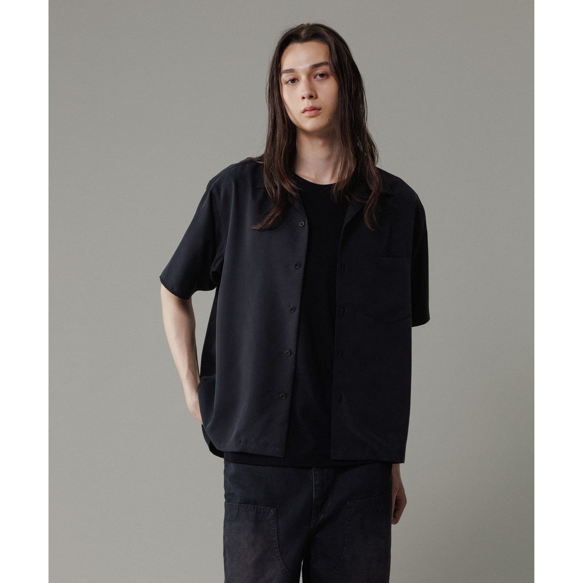 リラックス ドレープ レーヨン バンドカラーシャツ  / ロングシーズン着用可能 セール】JUST fit バンドカラー オックスフォード シャツ