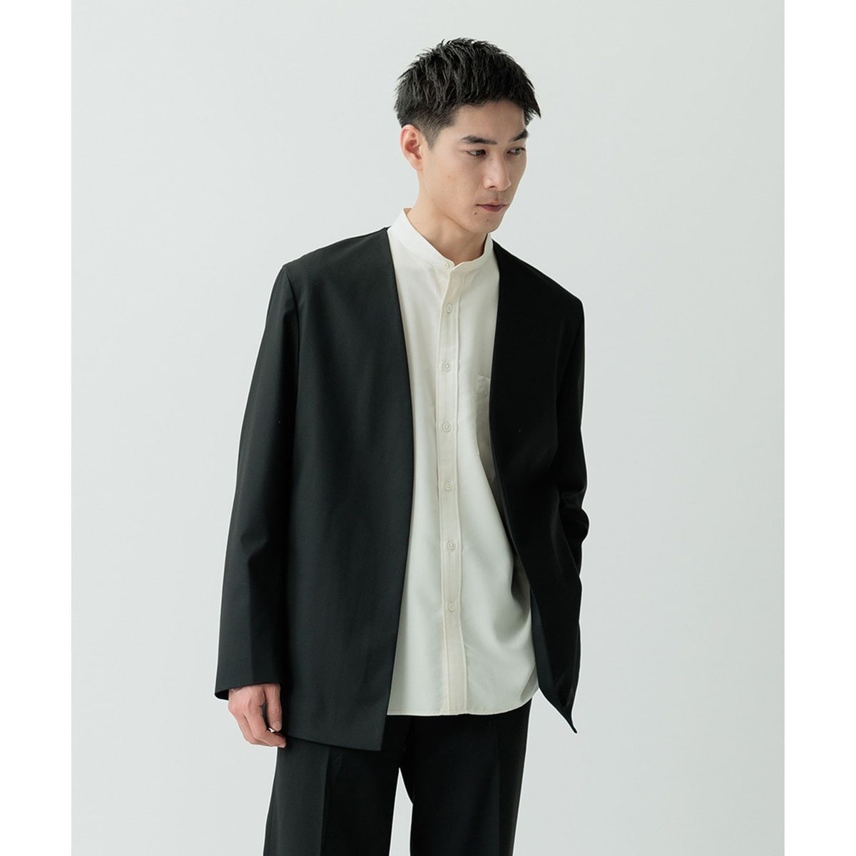 ADAM ET ROPE アダムエロペ　セットアップ　ノーカラー　チャコール セール】【RIRANCHA】サマーセットアップ / ノーカラー