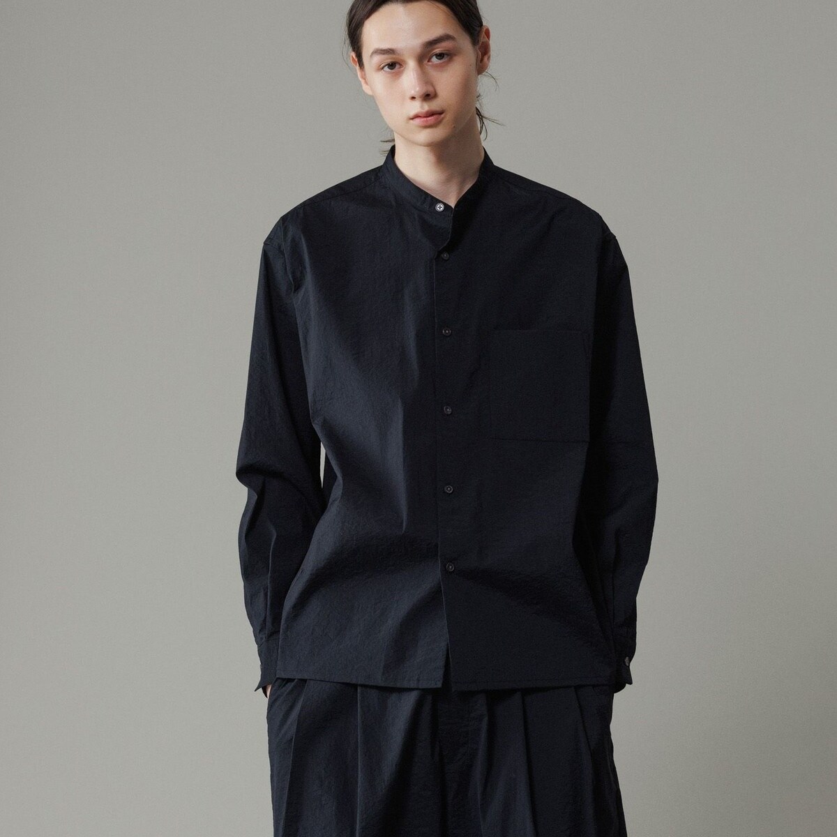 ストレッチナイロン バンドカラーシャツ / 接触冷感 / ロングシーズン