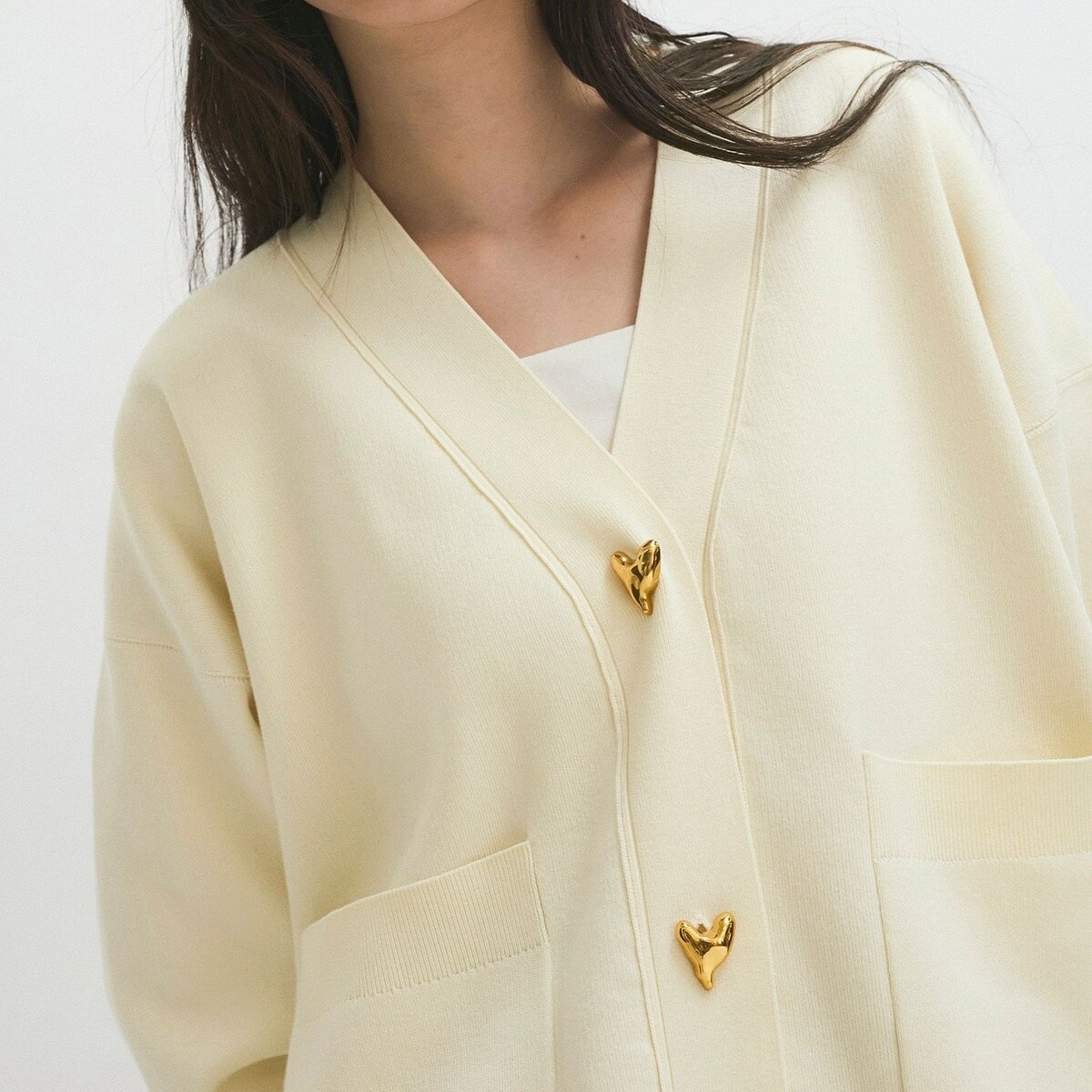 サステナブル】ハートボタンミドルカーディガン | アダムエロペ(ADAM