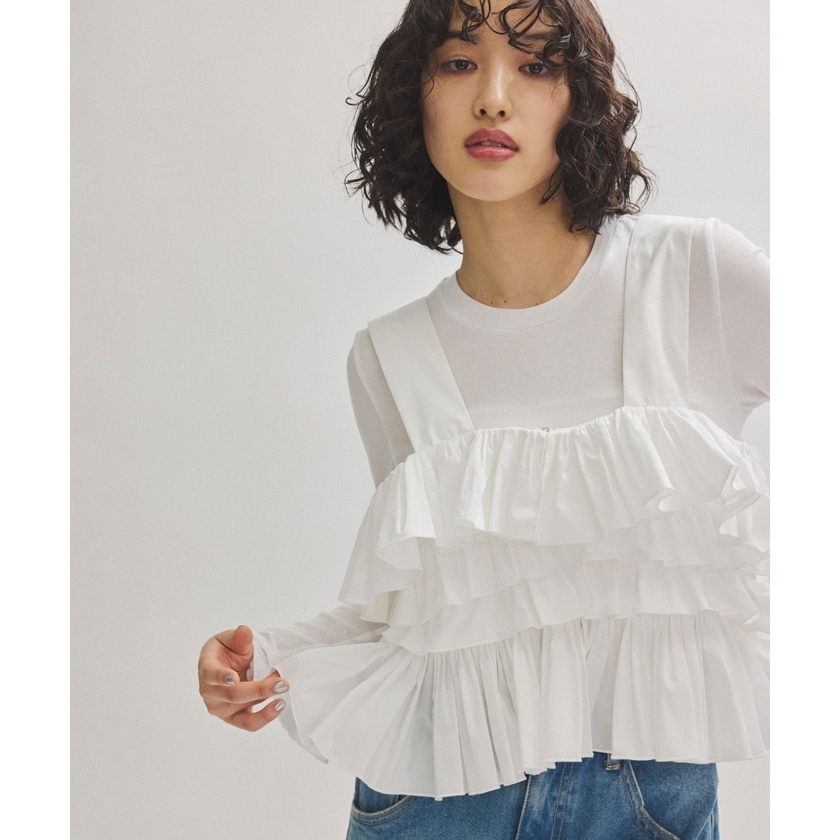 新品　Adam et Rope アダムエロペ　フリルベスト　セットロンT 黒 フリルベストセットロンT | アダムエロペ(ADAM ET ROPE