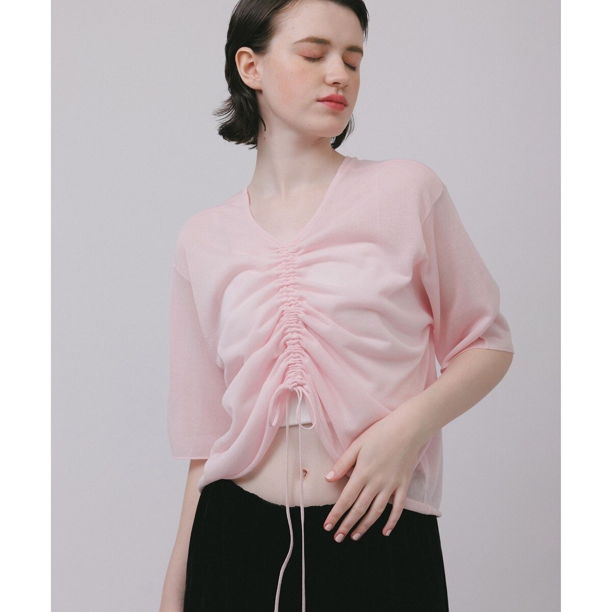 アダムエロペ 2WAYギャザーニット トップス ADAM ET ROPE' tシャツ 「WEB限定」2WAYギャザーニットTシャツ