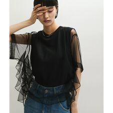 【サステナブル】・【定番人気】ギャザーチュールトップス