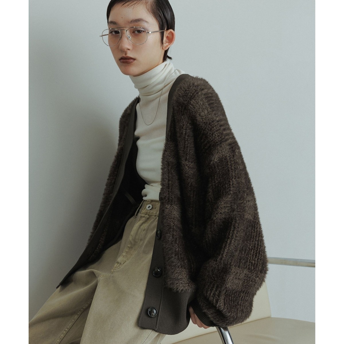 アダムエロペ　フェザーヤーンチェックカーディガン ADAM ET ROPE'｜【WEB限定】・【サステナブル】フェザーヤーンチェック