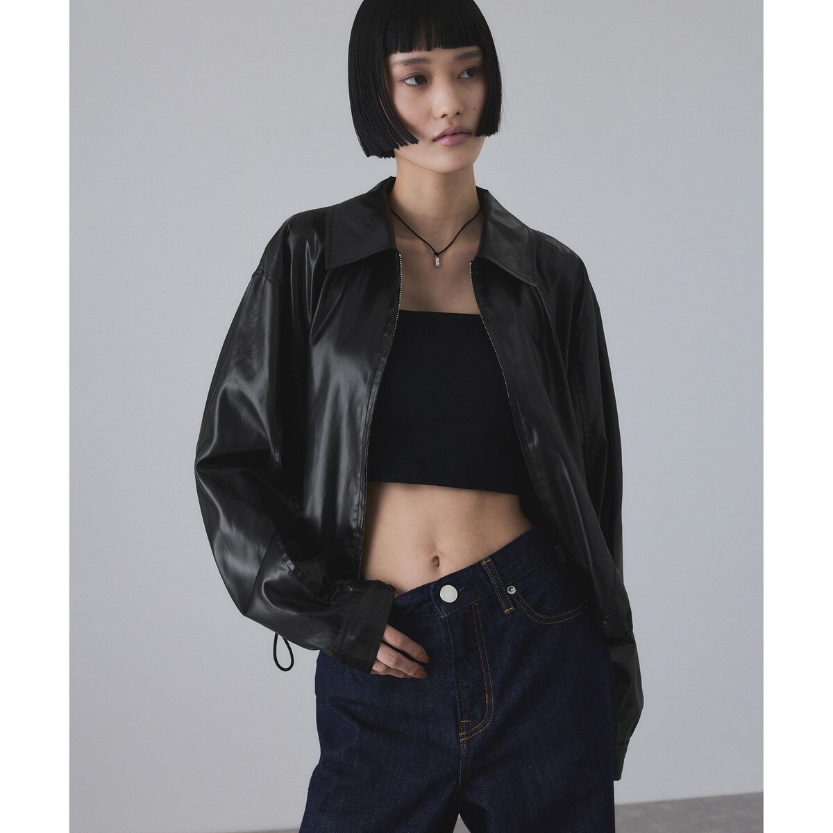 honeycom2！【羊革】アダムエロペ レザージャケット 黒 L 本革 ADAM ET ROPE'｜ラムレザー ジップアップ ブルゾン | Rakuten Fashion