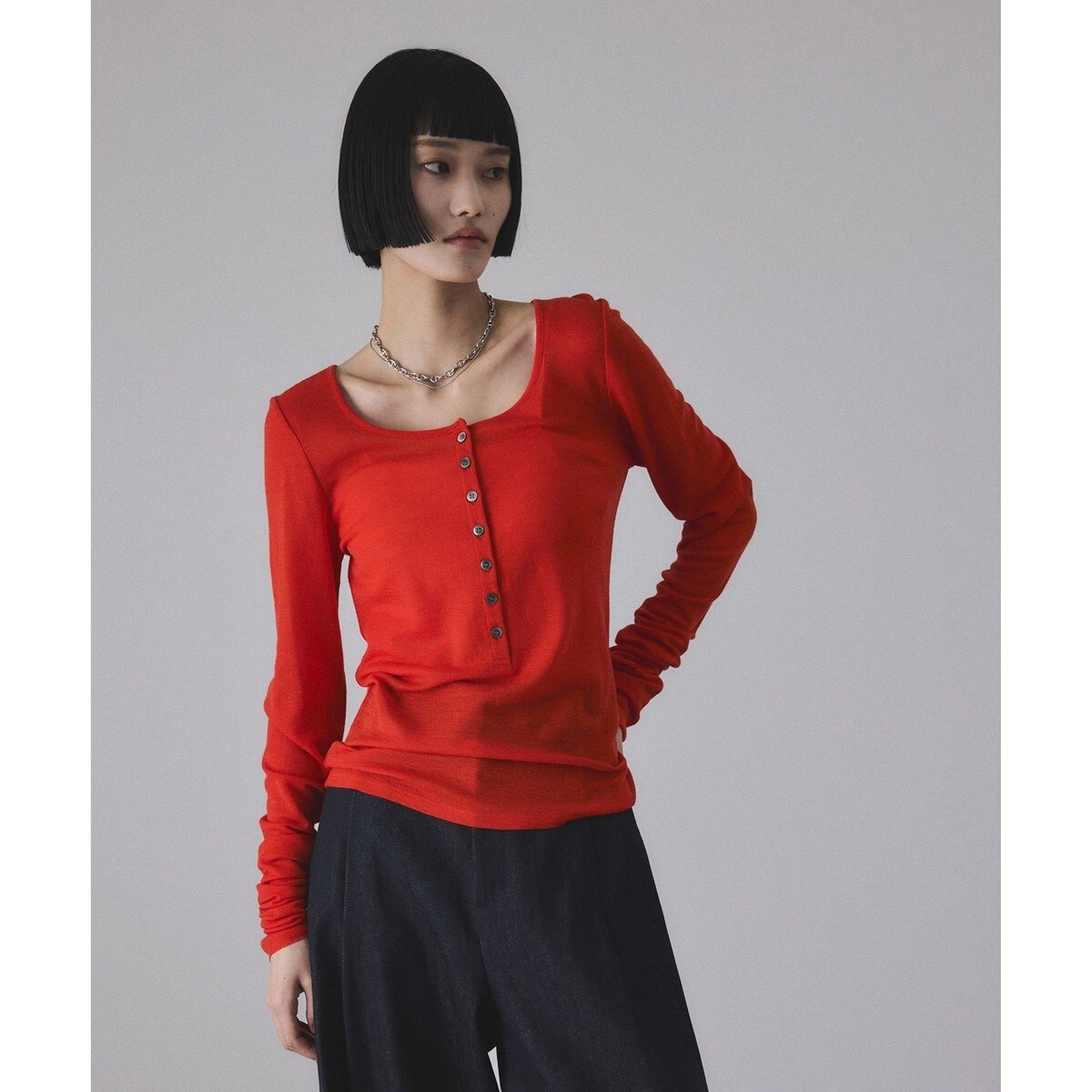 【ADAM ET ROPE・新品】コットンシルクニットＴ ADAM ET ROPÉ FEMME(アダム エ ロペ ファム) / コットンシルク