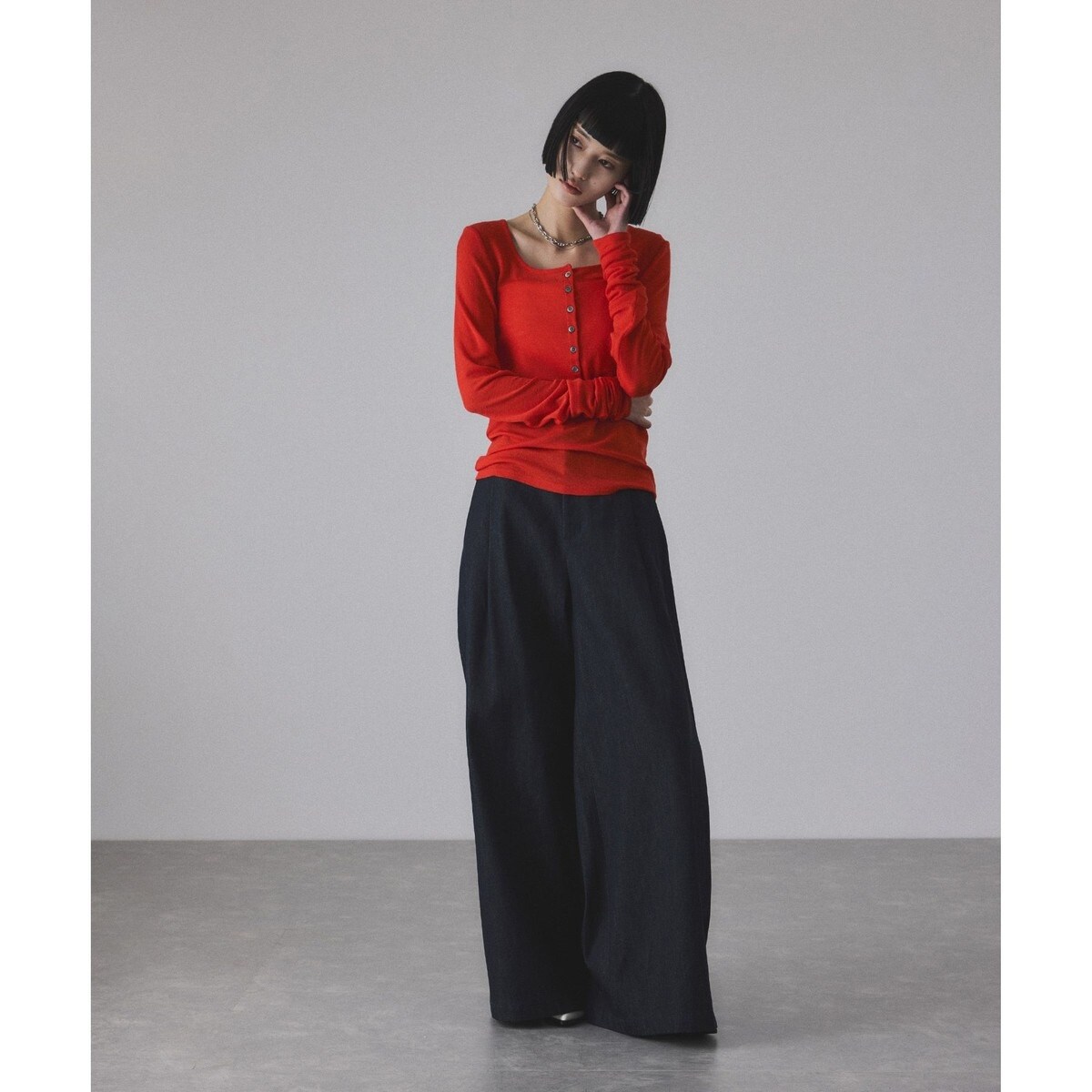 ヘンリーネックカットオフウールプルオーバー | アダムエロペ(ADAM ET