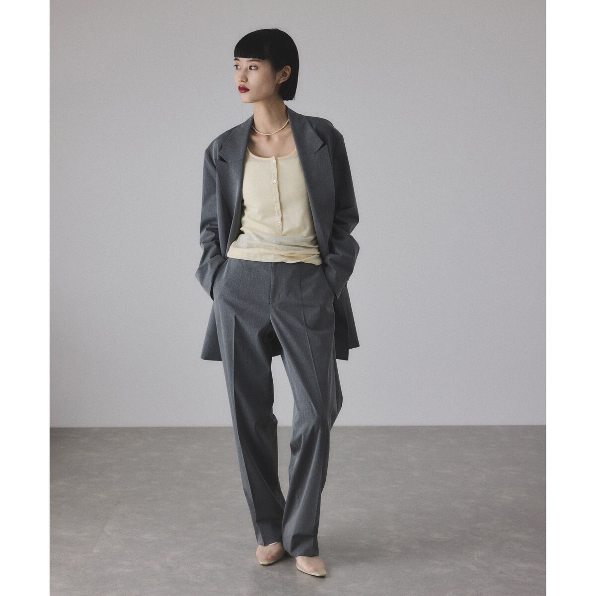 ヘンリーネックカットオフウールプルオーバー | アダムエロペ(ADAM ET