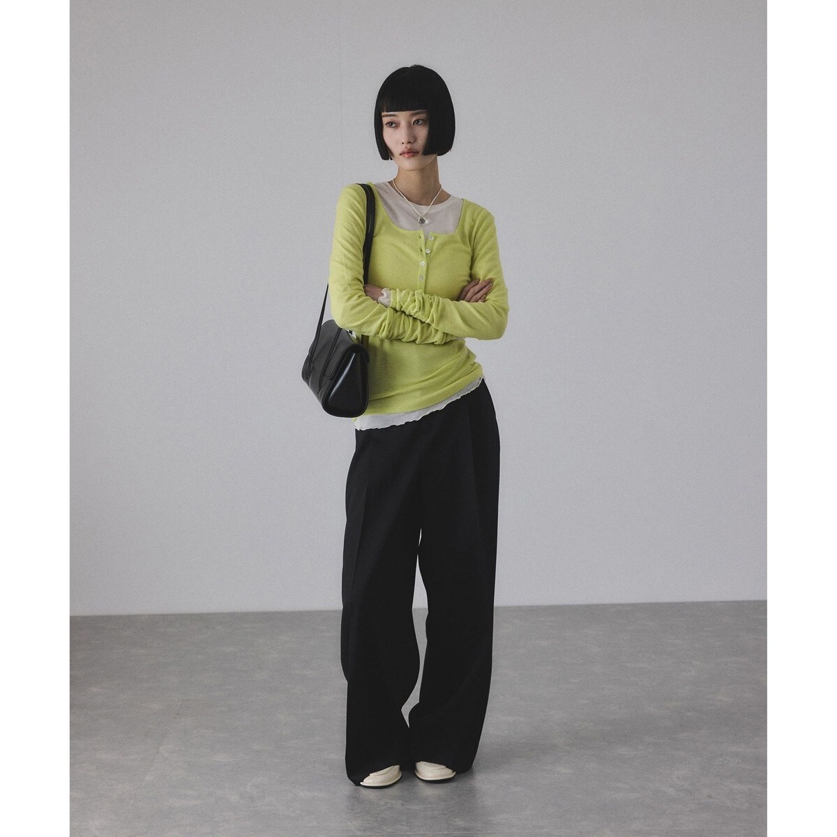 ヘンリーネックカットオフウールプルオーバー | アダムエロペ(ADAM ET