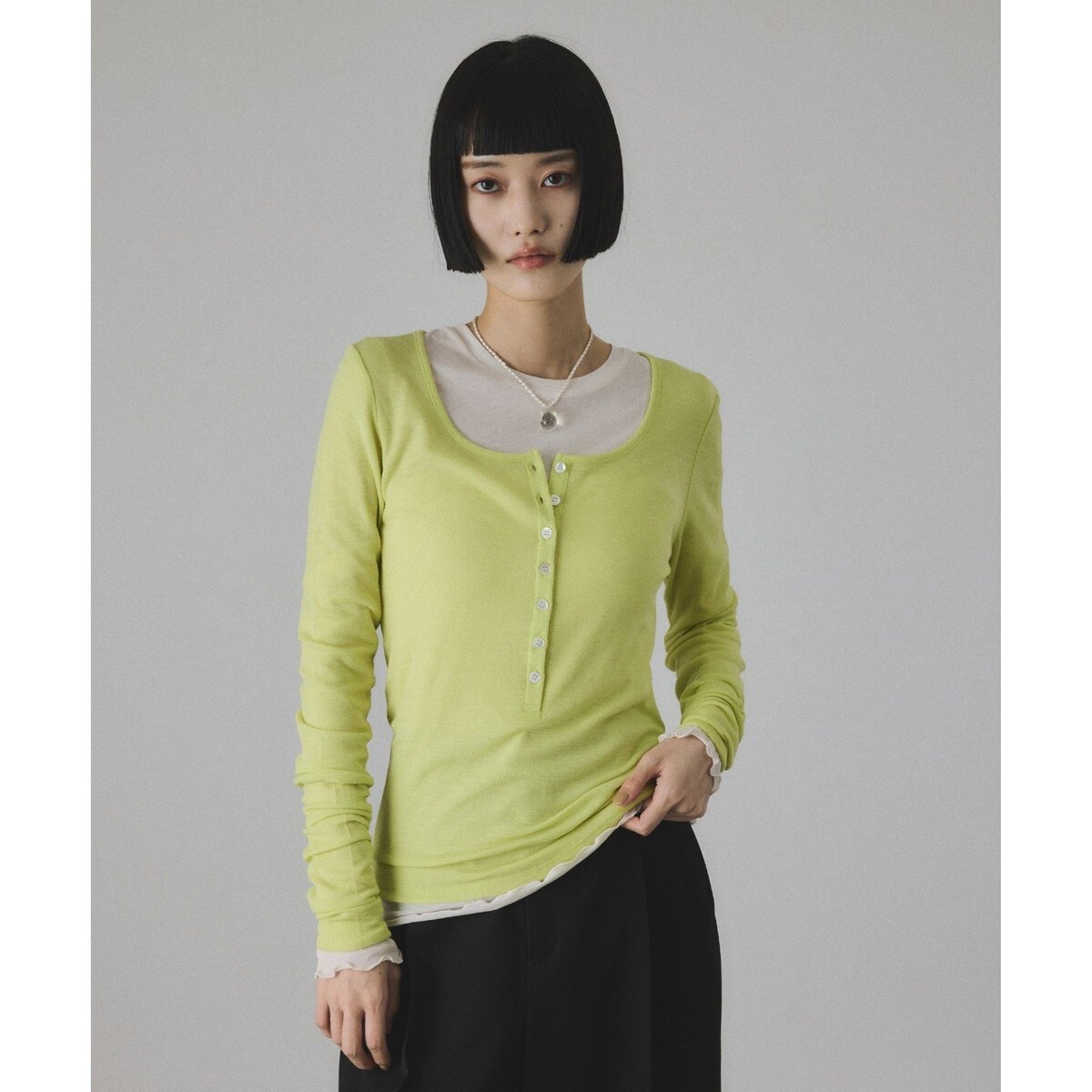 ヘンリーネックカットオフウールプルオーバー | アダムエロペ(ADAM ET