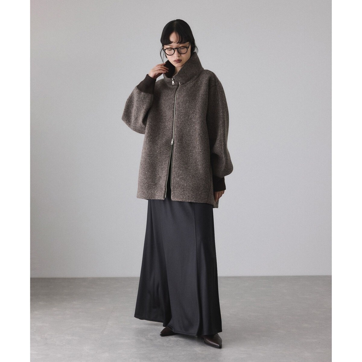 ヘリンボンツイードボンディングコーディガン