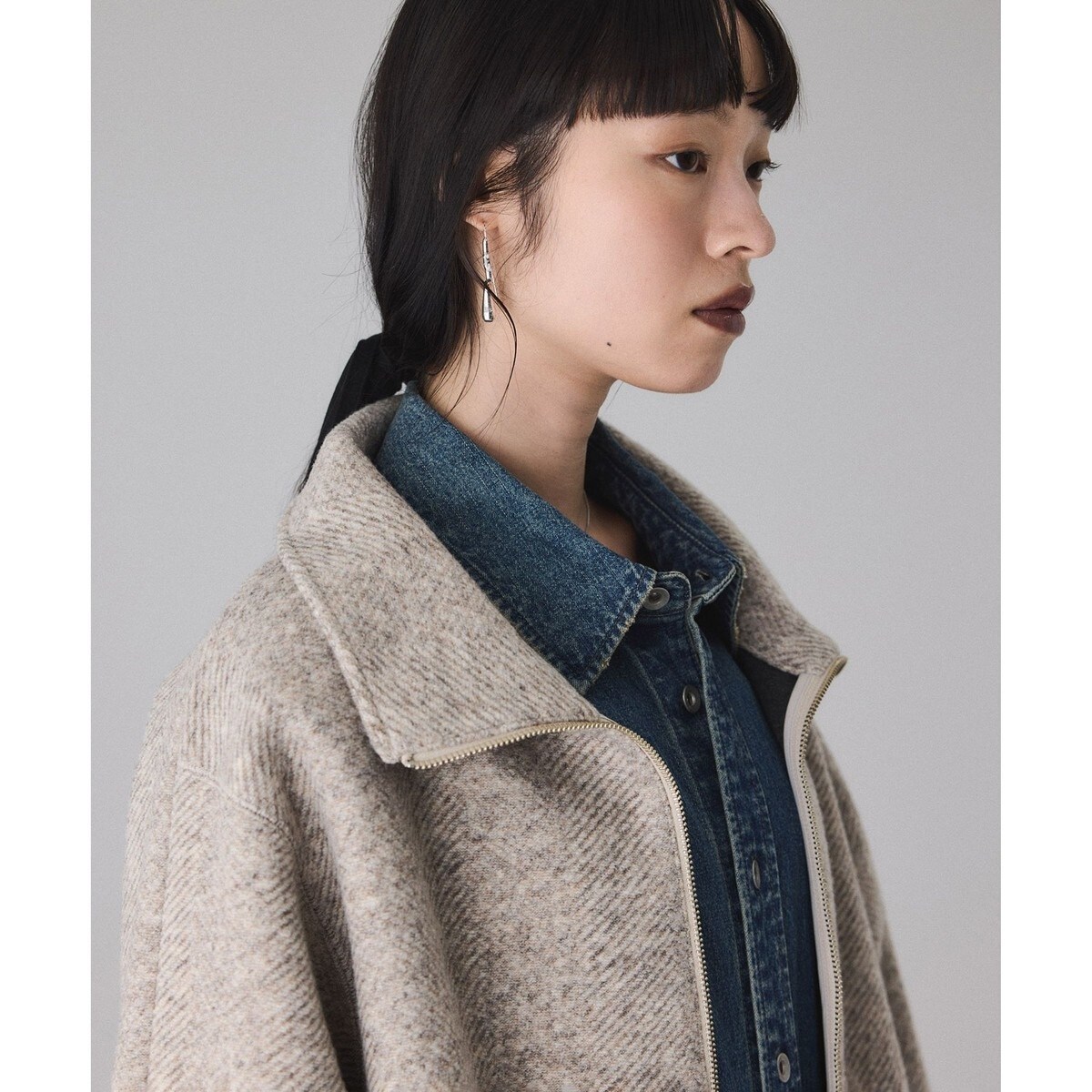 ヘリンボンツイードボンディングコーディガン