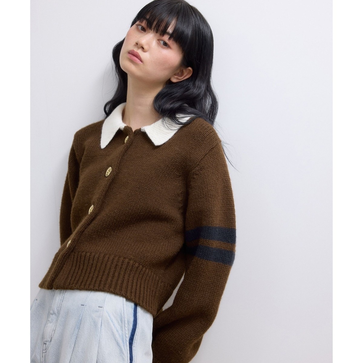 【新品未使用】アダムエロペ/洗える•メタルライクヤーンニットブルゾン セール】【WEB限定・洗える】メタルライクヤーンニットブルゾン