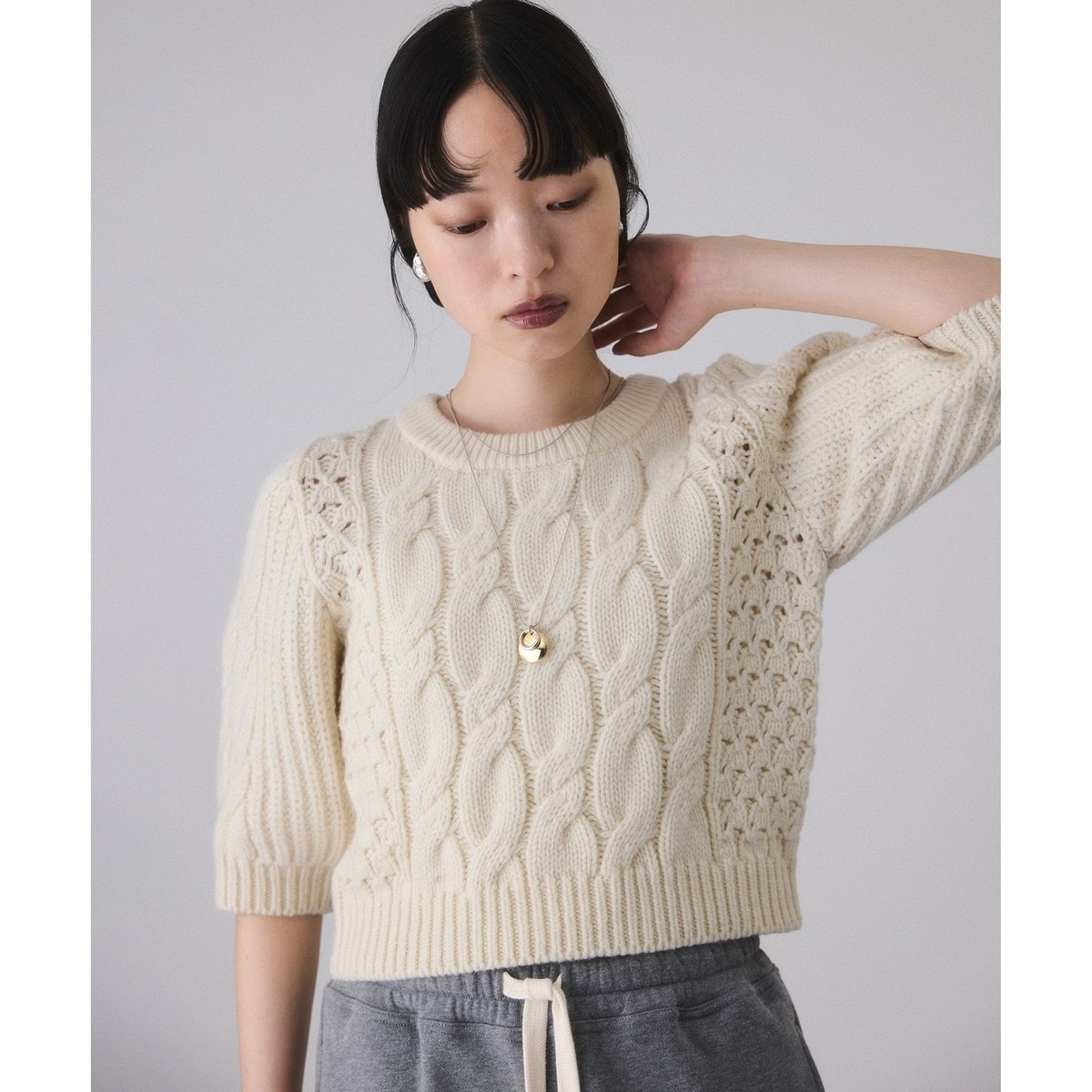 NOBLE×L’AUBE BLANC　オフショルダーニット NOBLE×L'AUBE BLANC】FOX/カシミヤオフショルダーニット