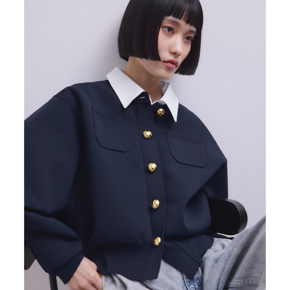 アダムエロペ　FOXウール畦ミニカーディガン ADAM ET ROPE'（アダムエロペ）の「FOXウール畦ミニカーディガン